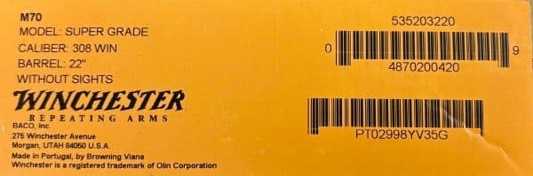 Winchester 70 Super Grade .308 Win Bolt Action Rifle - Image 5
