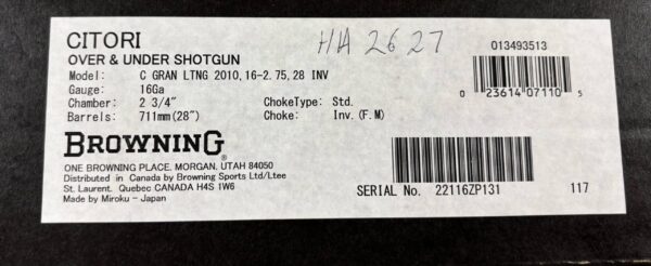 Browning Citori Gran Lightning 16 Gauge Over and Under - Image 7