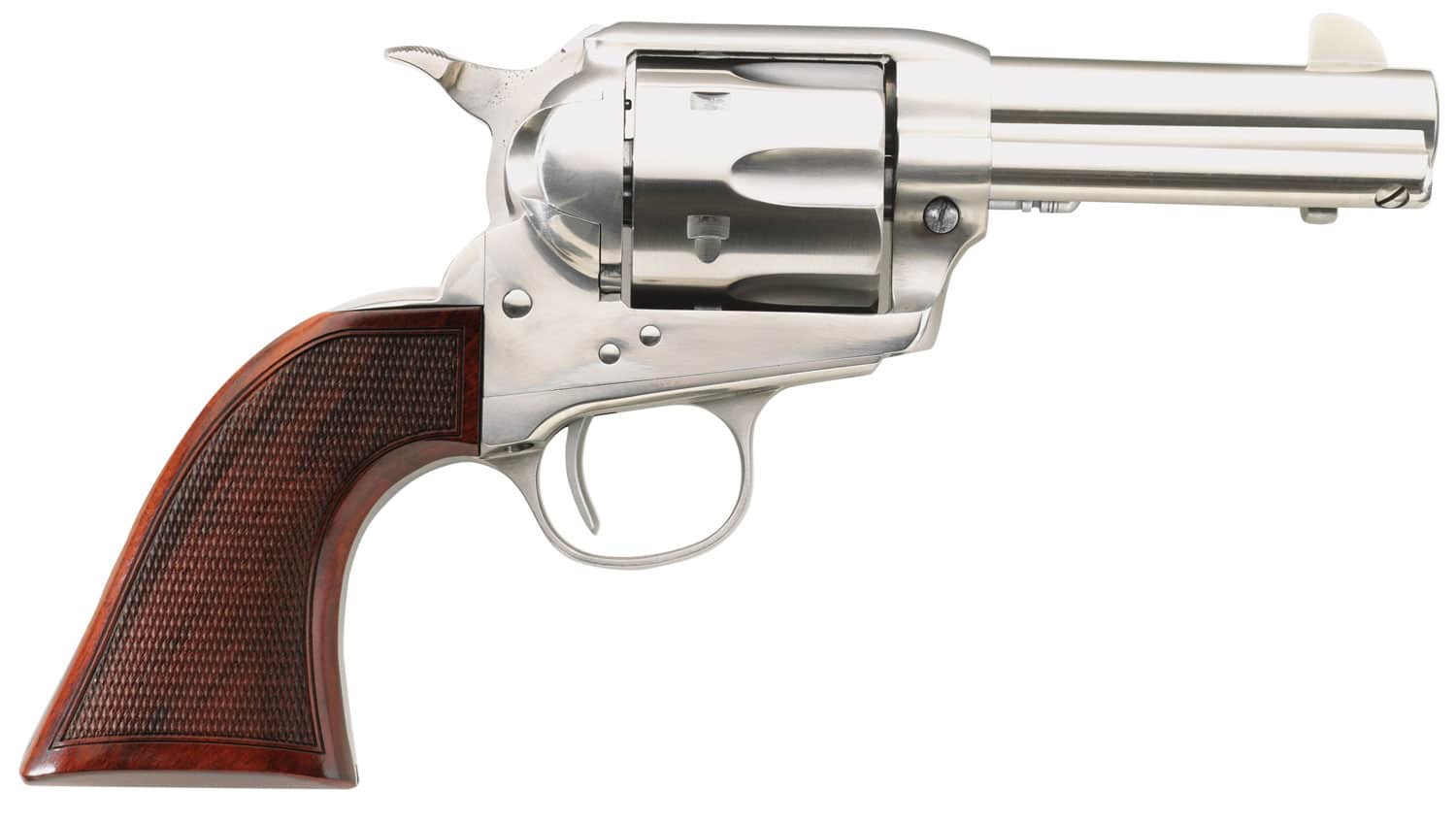 Taylors & Company 550818DE Runnin Iron 45 Colt (LC) Caliber with 3.50" Barrel, 6rd Capacity Cylinder, Overall Stainless Steel Finish, Checkered Walnut Grip & Overall Taylor Polish