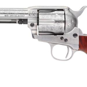 Taylors & Company 550928 1873 Cattleman 357 Mag Caliber with 4.75" Barrel, 6rd Capacity Cylinder, Overall White Floral Engraved Finish Steel & Walnut Grip