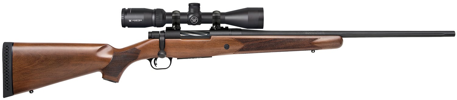 Mossberg 27939 Patriot w/Optic Full Size 243 Win 5+1, 22" Matte Blued Fluted Steel Barrel & Receiver, Walnut Fixed Stock, Vortex Crossfire II 3-9x40mm Scope