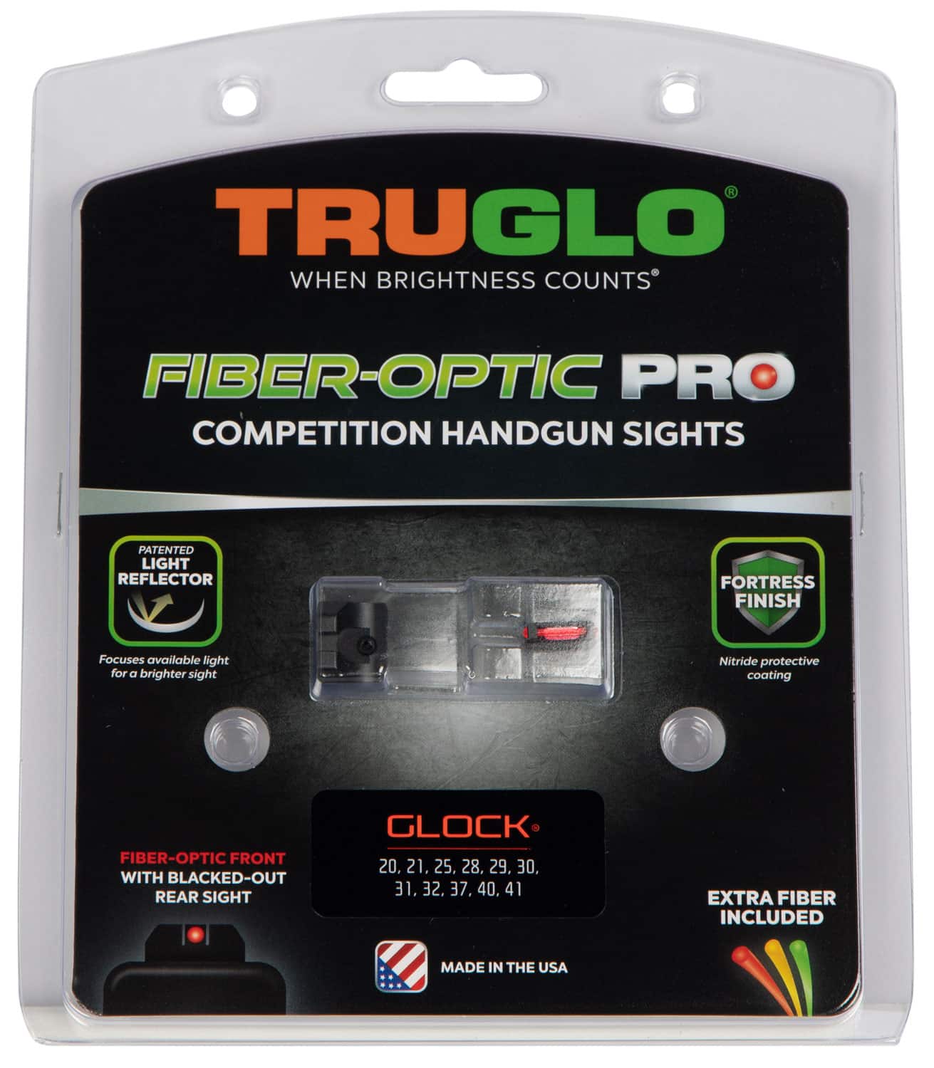 TruGlo TG132G2 Fiber-Optic Pro Red/Fiber Optic Front Sight-Black/Blank Rear Sight Glock 20/21