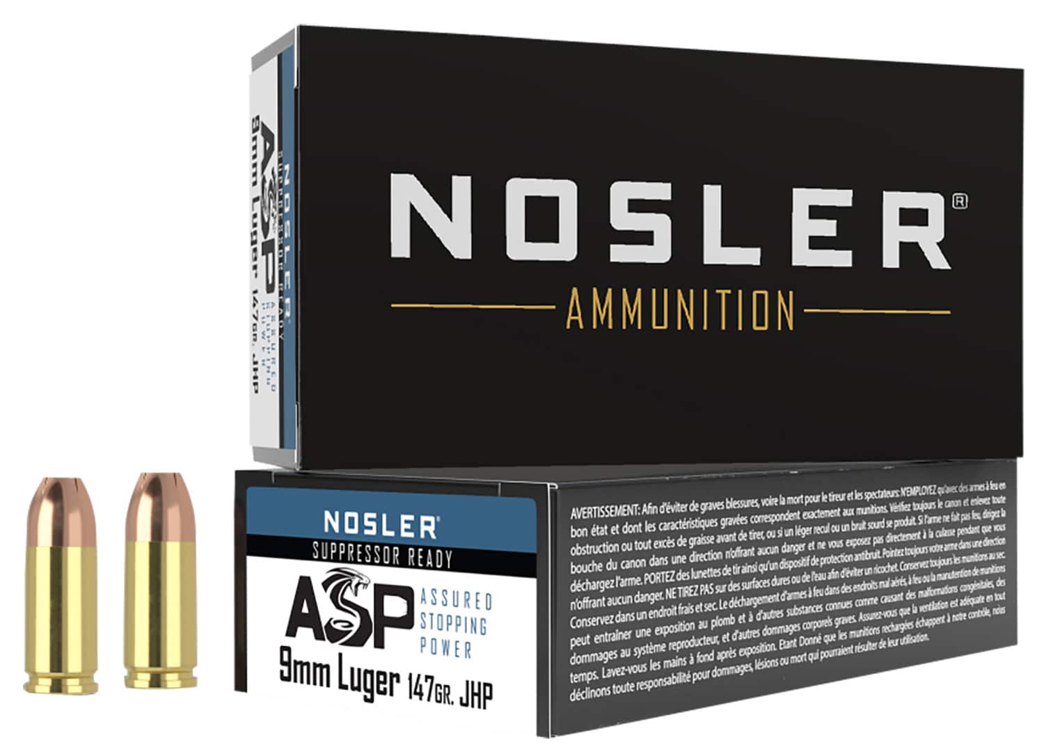Nosler 51325 Assured Stopping Power Handgun 9mmLuger 147gr Jacketed Hollow Point 50 Per Box/10 Case