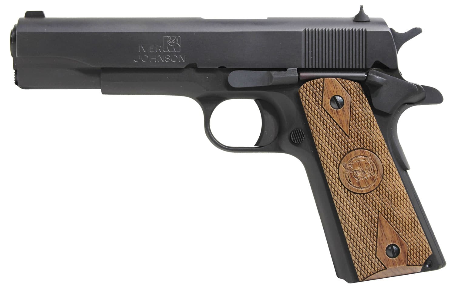 Iver Johnson Arms 1911A19 1911 A1 9mm Luger 9+1 5" Black Steel Barrel, Matte Black Serrated Steel Slide, Matte Black Steel Frame w/Beavertail, Checkered Double Diamond Walnut Grip