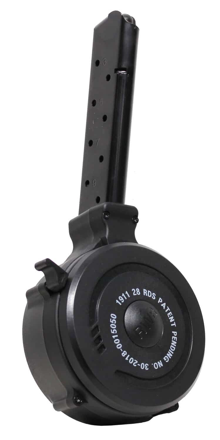 Iver Johnson Arms IJ1911DRUM45 1911 28rd Drum 45 ACP Black Metal w/Polymer Floor Plate