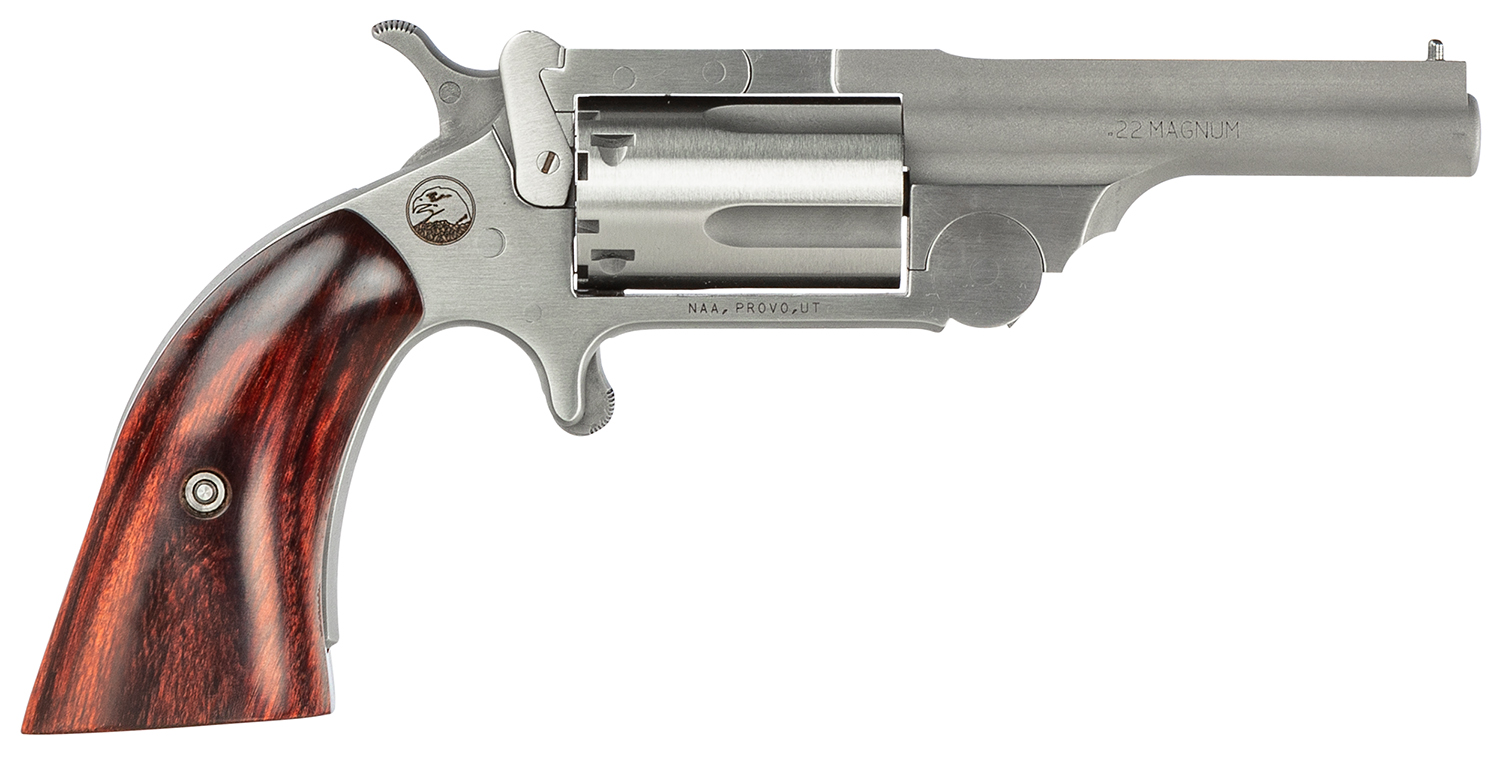 North American Arms 22MR250 Ranger II 22 WMR 5 Shot 2.50" Stainless Steel Barrel, Stainless Steel Frame, Stainless Cylinder, Wood Boot Grip, Exposed Hammer