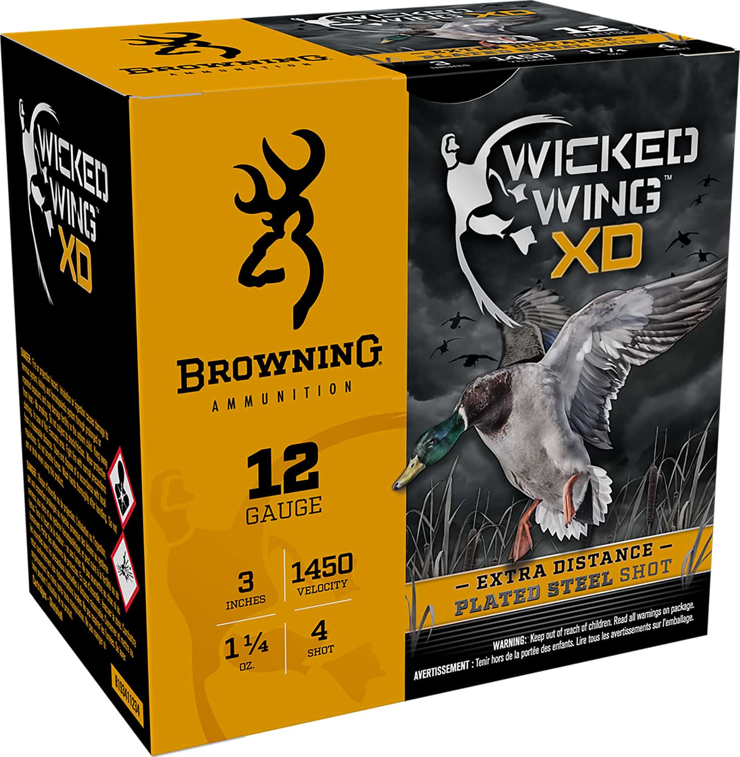 Browning Ammo B193411234 Wicked Wing XD 12Gauge 3" 1 1/4oz 4Shot 25 Per Box/10 Case
