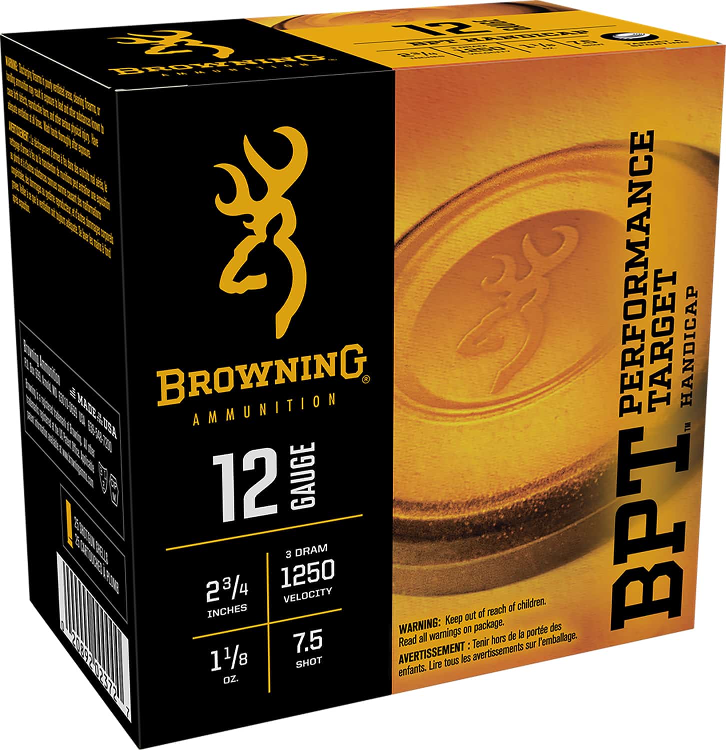 Browning Ammo B193641227 BPT Performance Target Handicap 12Gauge 2.75" 1 1/8oz 7.5Shot 25 Per Box/10 Case