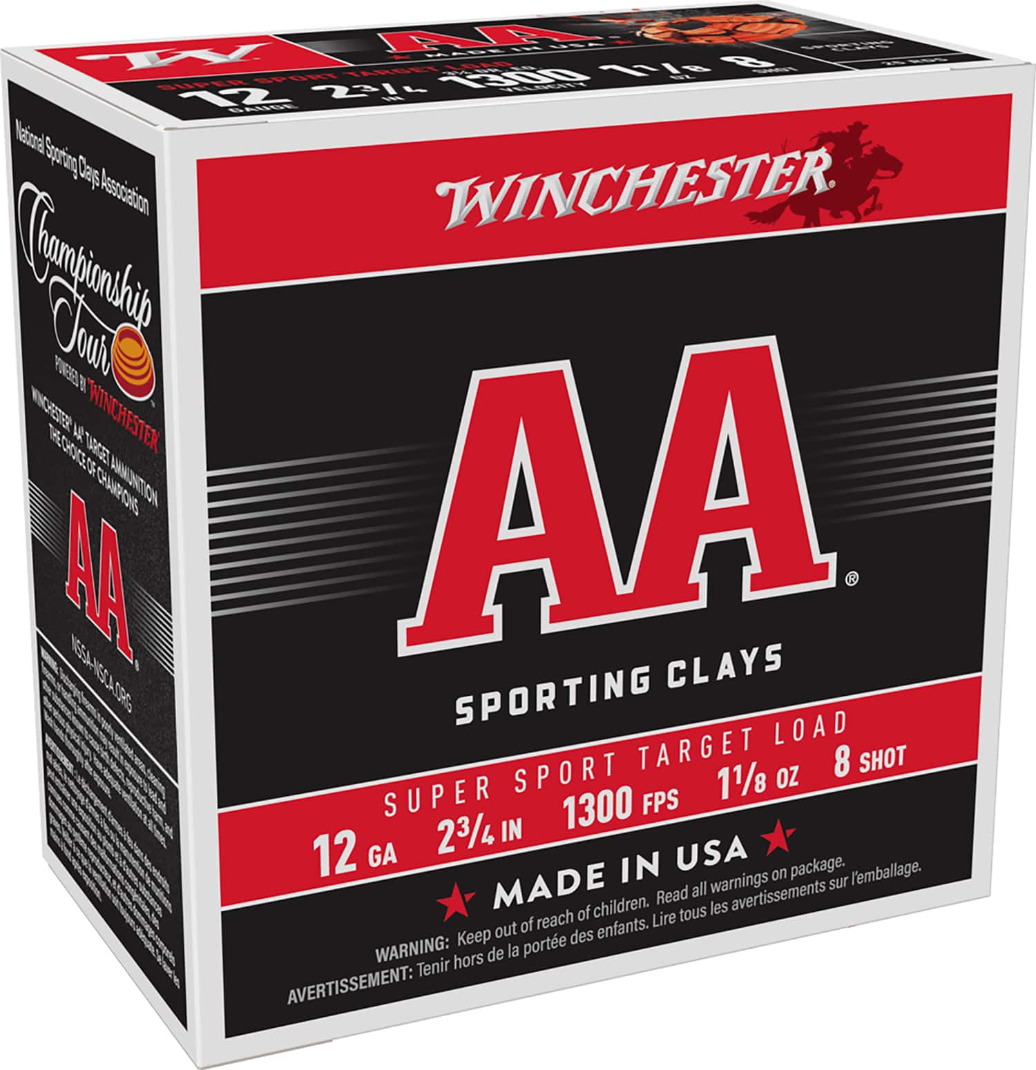 Winchester Ammo AASC128 AA Super Sport Sporting Clay 12Gauge 2.75" 1 1/8oz 8Shot 25 Per Box/10 Case