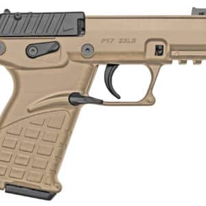 Kel-Tec P17TAN P17 Compact Frame 22 LR 16+1 3.80" Black Steel Threaded Barrel, Tan Serrated Slide, Tan w/Black Controls Polymer Frame w/Picatinny Rail, Textured Grip, Ambidextrous