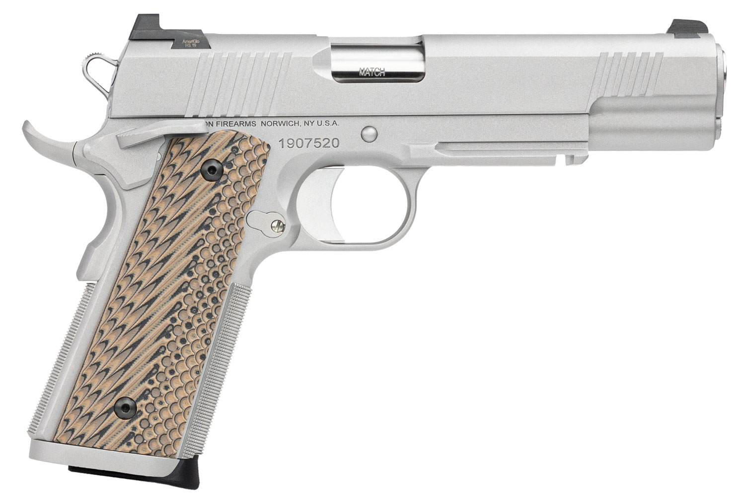 Dan Wesson 01815 Specialist 10mm Auto Caliber with 5" Barrel, 8+1 Capacity, Overall Stainless Steel Finish, Picatinny Rail & Beavertail Frame, Serrated Bead Blasted Slide & Black/Brown G10 Grip