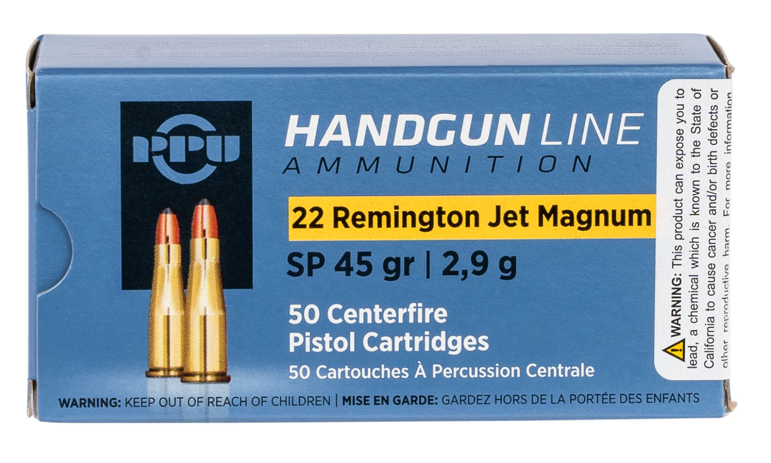 PPU PPH22RJ Handgun 22RemJetMag 45gr Soft Point 50 Per Box/10 Case