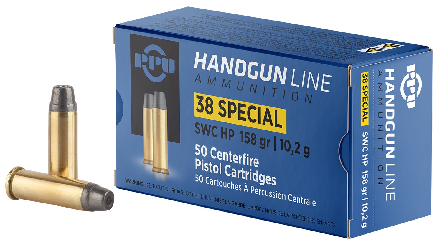 PPU PPH38SH Handgun 38Special 158gr Semi Wadcutter Hollow Point 50 Per Box/10 Case