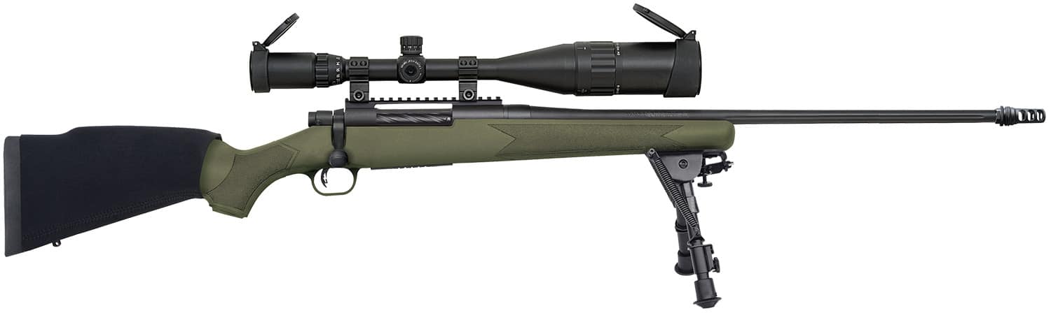 Mossberg 28122 Patriot Night Train 300 Win Mag Caliber with 3+1 Capacity, 24" Barrel, Matte Blued Metal Finish, OD Green Stock Right Hand Includes 6-24x50mm Scope & Bipod