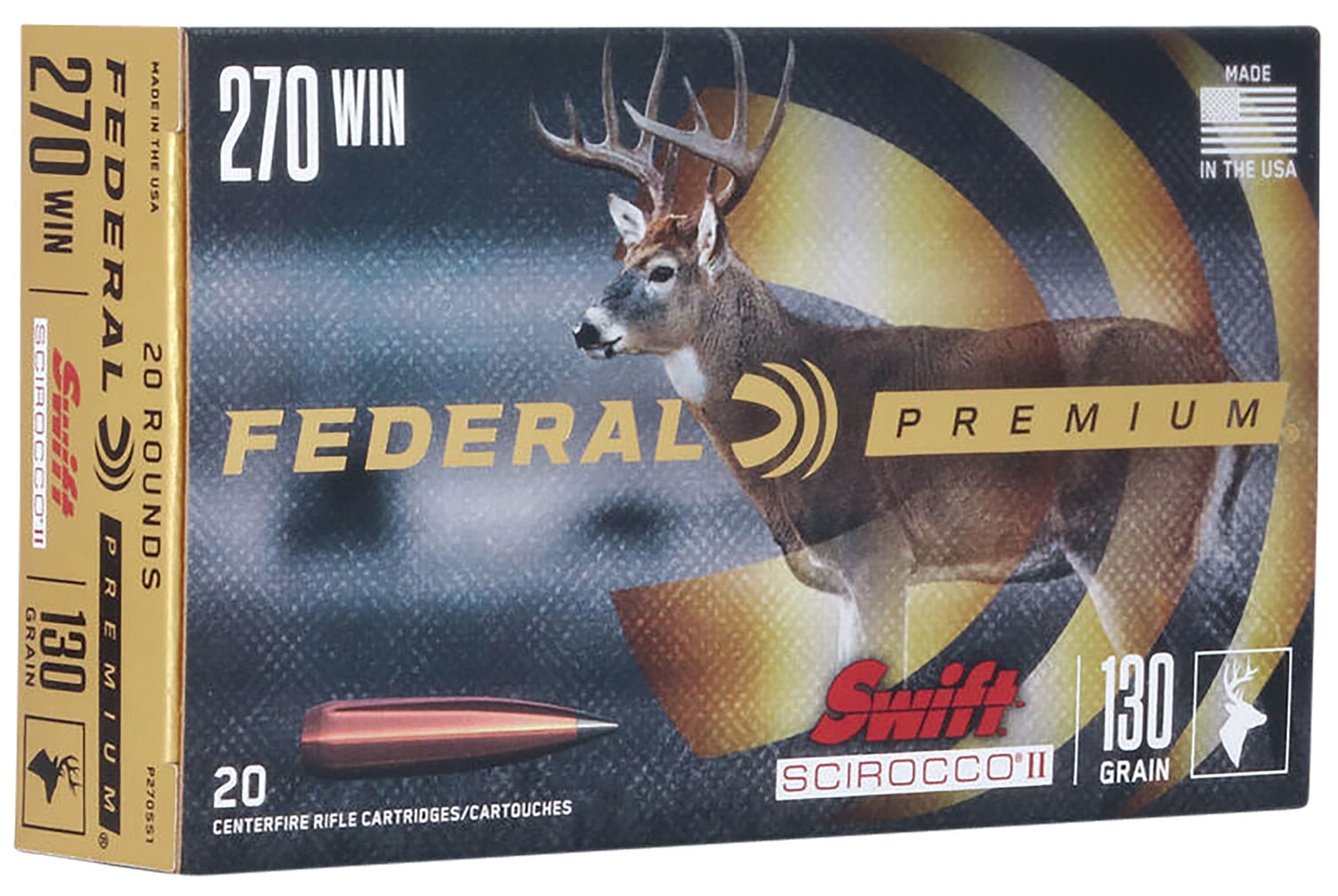 Federal P270SS1 Premium 270Win 130gr Swift Scirocco II 20 Per Box/10 Case