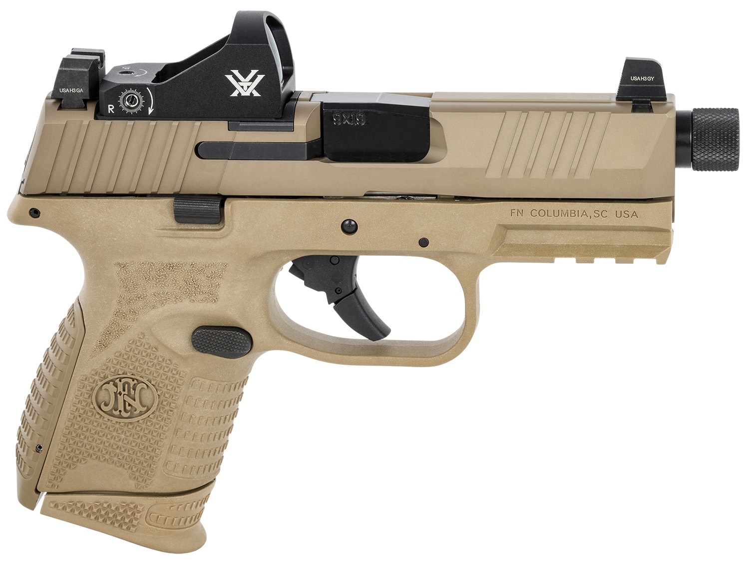 FN 66100797 509 Compact Tactical 9mm Luger 4.32" Threaded Barrel, 12+1/24+1, FDE Polymer Frame w/Mounting Rail, Optic Cut FDE Stainless Steel Slide, Includes Viper Red Dot