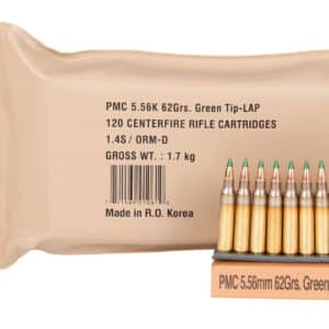 PMC 556(M55)BP X-Tac Battle Pack 5.56x45mmNATO 62gr Light Armor Piercing Green Tip 120 Per Box/5 Case