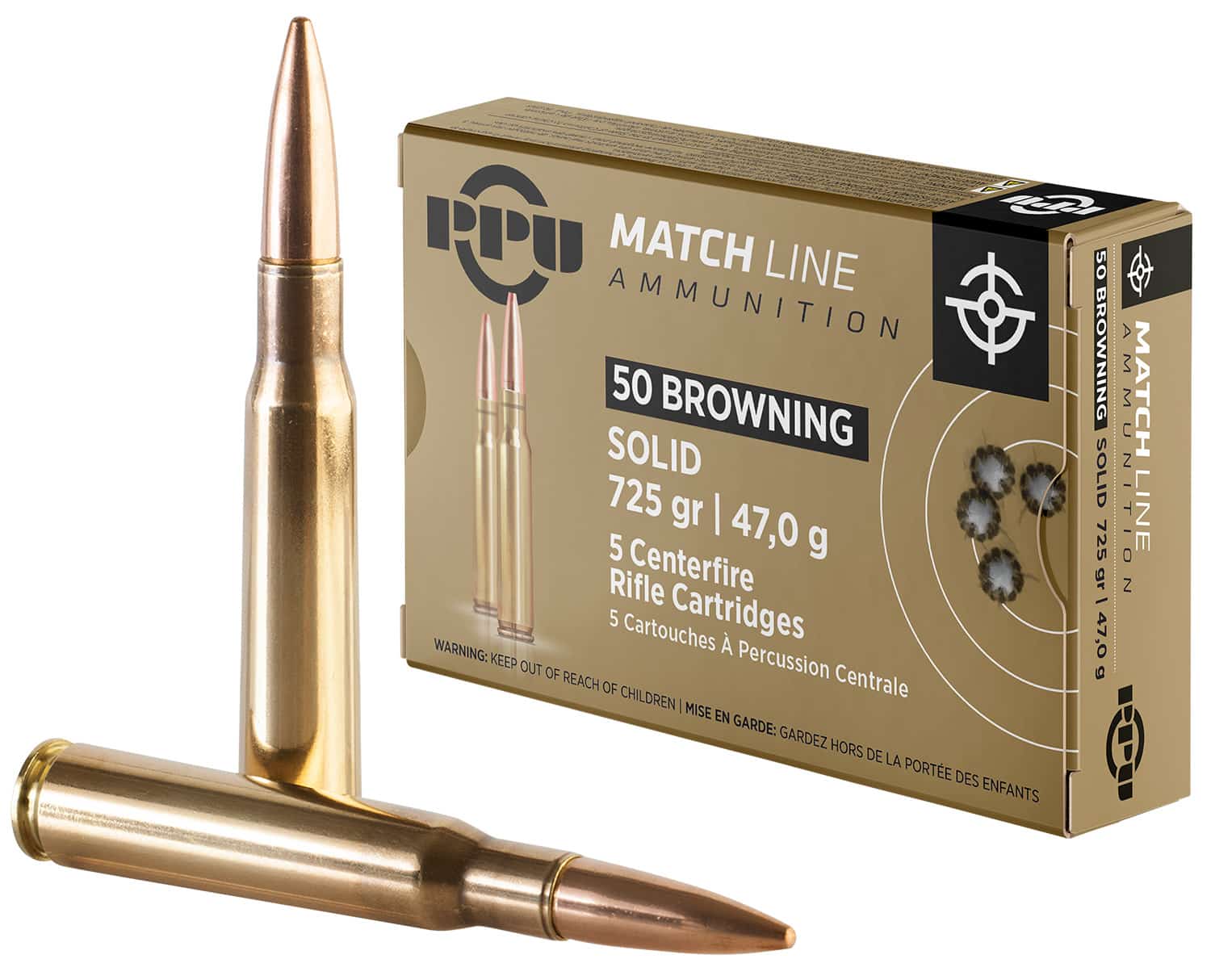 PPU PPM50 Match 50BMG 725gr Full Metal Jacket Solid 5 Per Box/20 Case