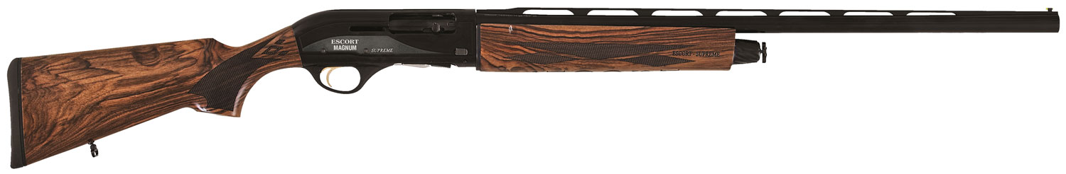 Escort HESP122805W1 Supreme Full Size 12 Gauge Semi-Auto 3" 4+1 28" Gloss Black Vent Rib Barrel, Black Anodized Grooved Aluminum Receiver, Fixed Turkish Walnut Stock, Right Hand