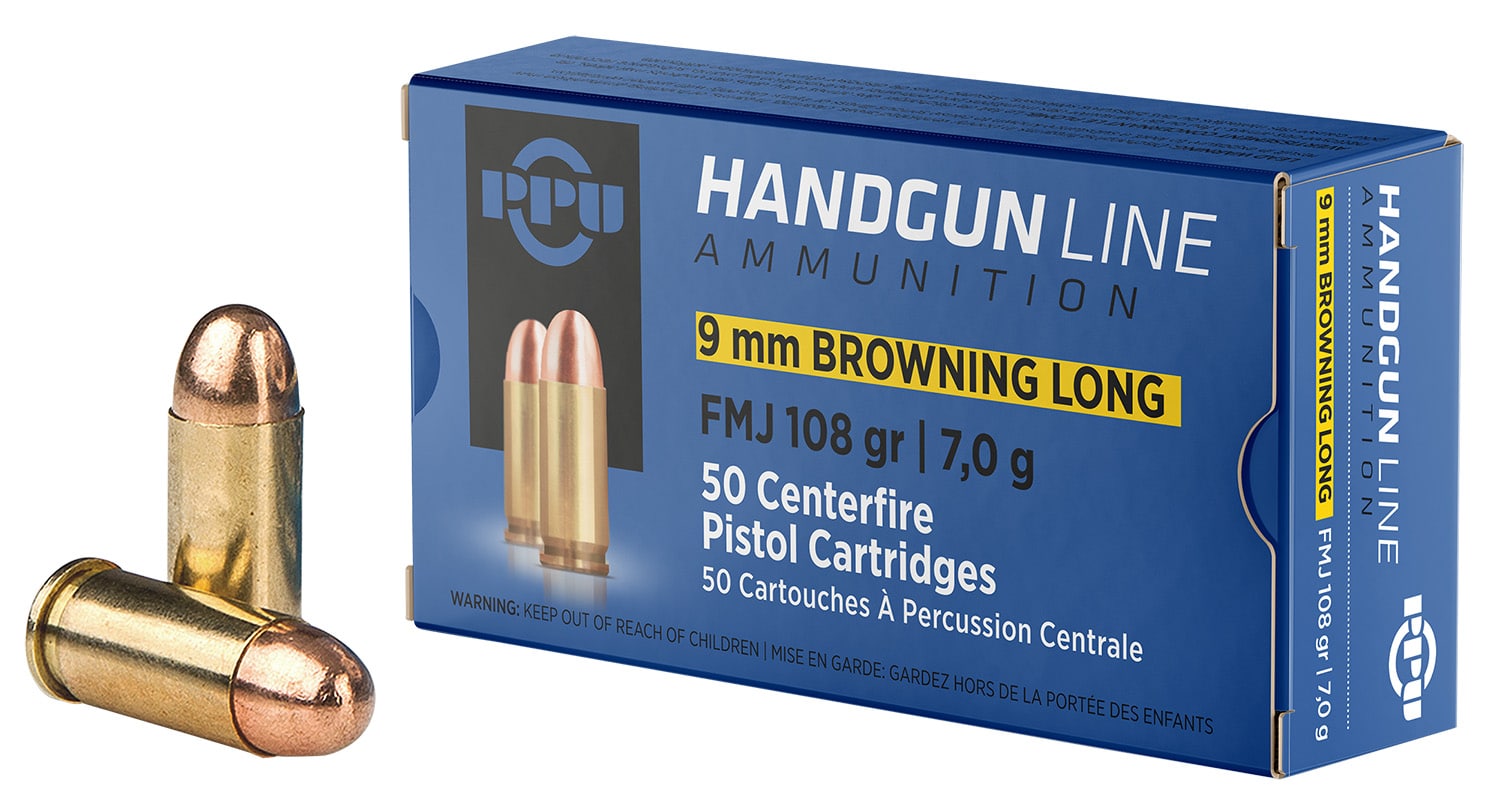 PPU PPH9BL Handgun 9mmBrowningLong 108gr Full Metal Jacket 50 Per Box/20 Case