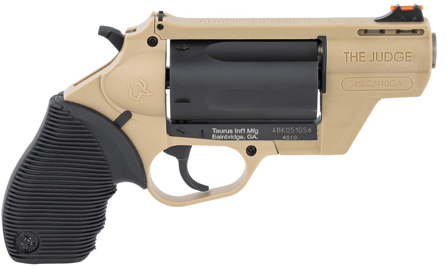 Taurus 2-441021FDE Judge Public Defender 45 Colt (LC)/410 Gauge 5rd 2.50" Flat Dark Earth Barrel & Frame Matte Black Cylinder Black Ribber Grip