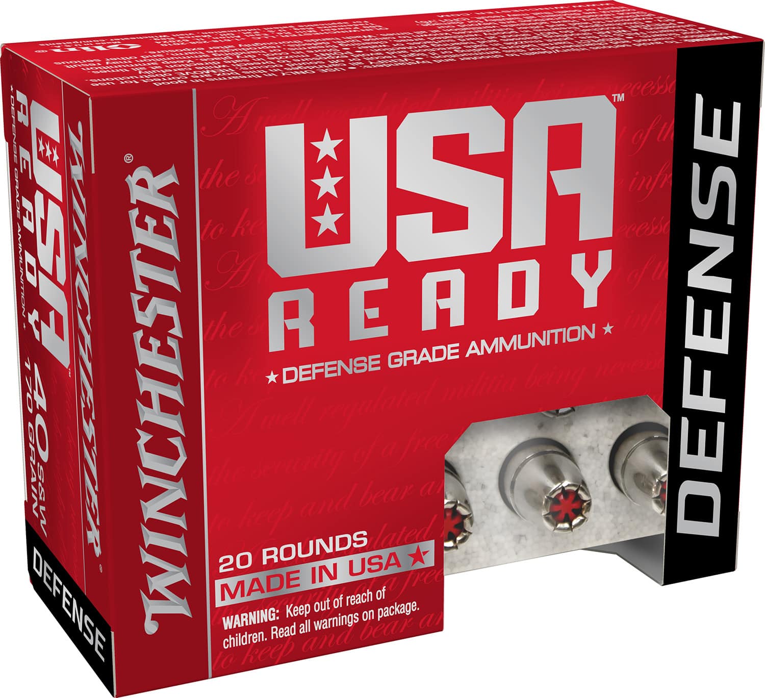 Winchester Ammo RED40HP USA Ready 40S&W 170gr Hex Vent Hollow Point 20 Per Box/10 Case