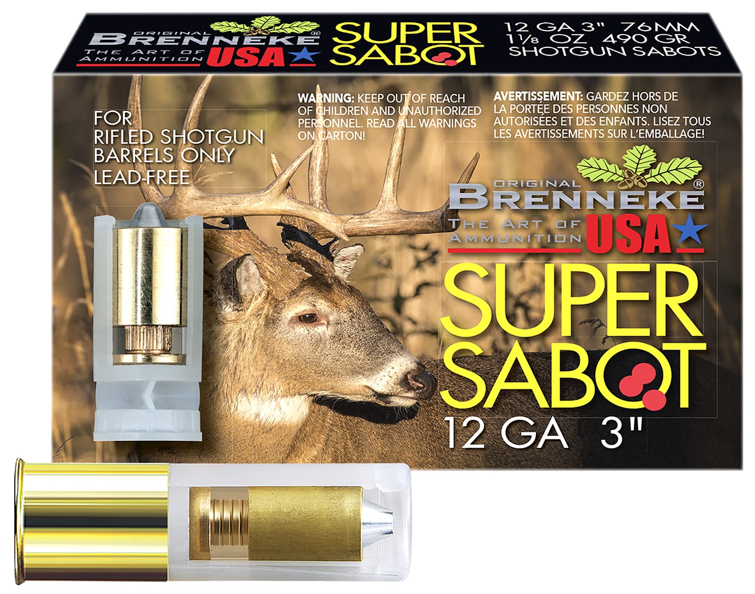 Brenneke SL123SUS SuperSabot 12Gauge 3" 1 1/8oz Sabot Slug Shot 5 Per Box/50 Case