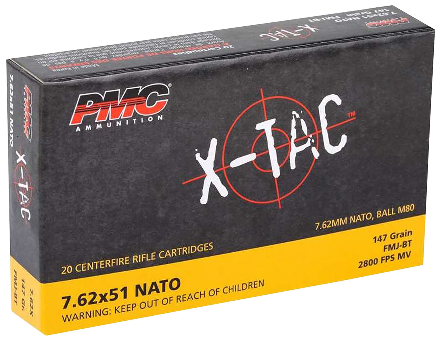 PMC 762X X-Tac 7.62x51mmNATO 147gr Full Metal Jacket Boat Tail 20 Per Box/25 Case