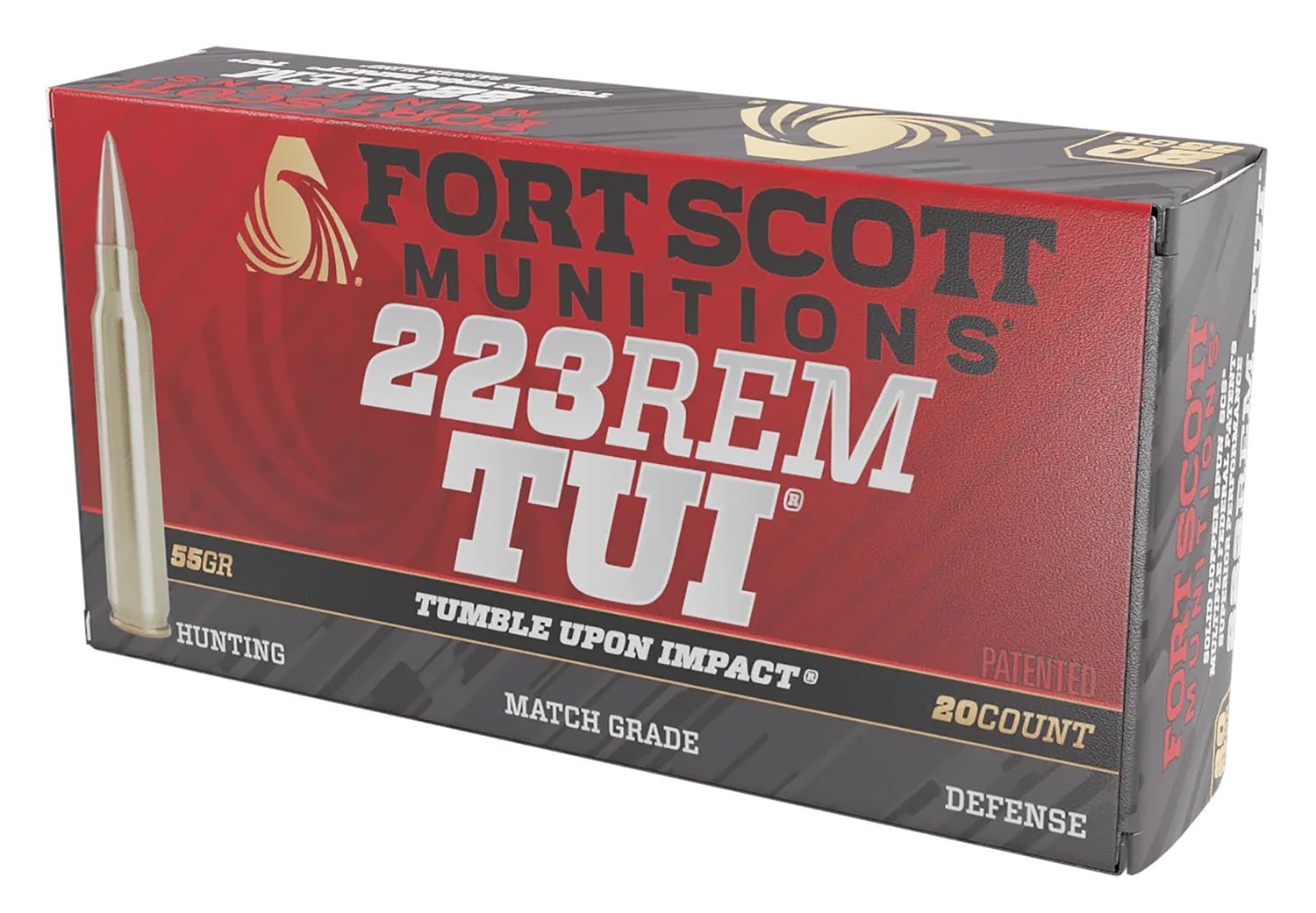 Fort Scott Munitions 223055SCV Tumble Upon Impact (TUI) 223Rem 55gr Solid Copper Spun 20 Per Box/25 Case