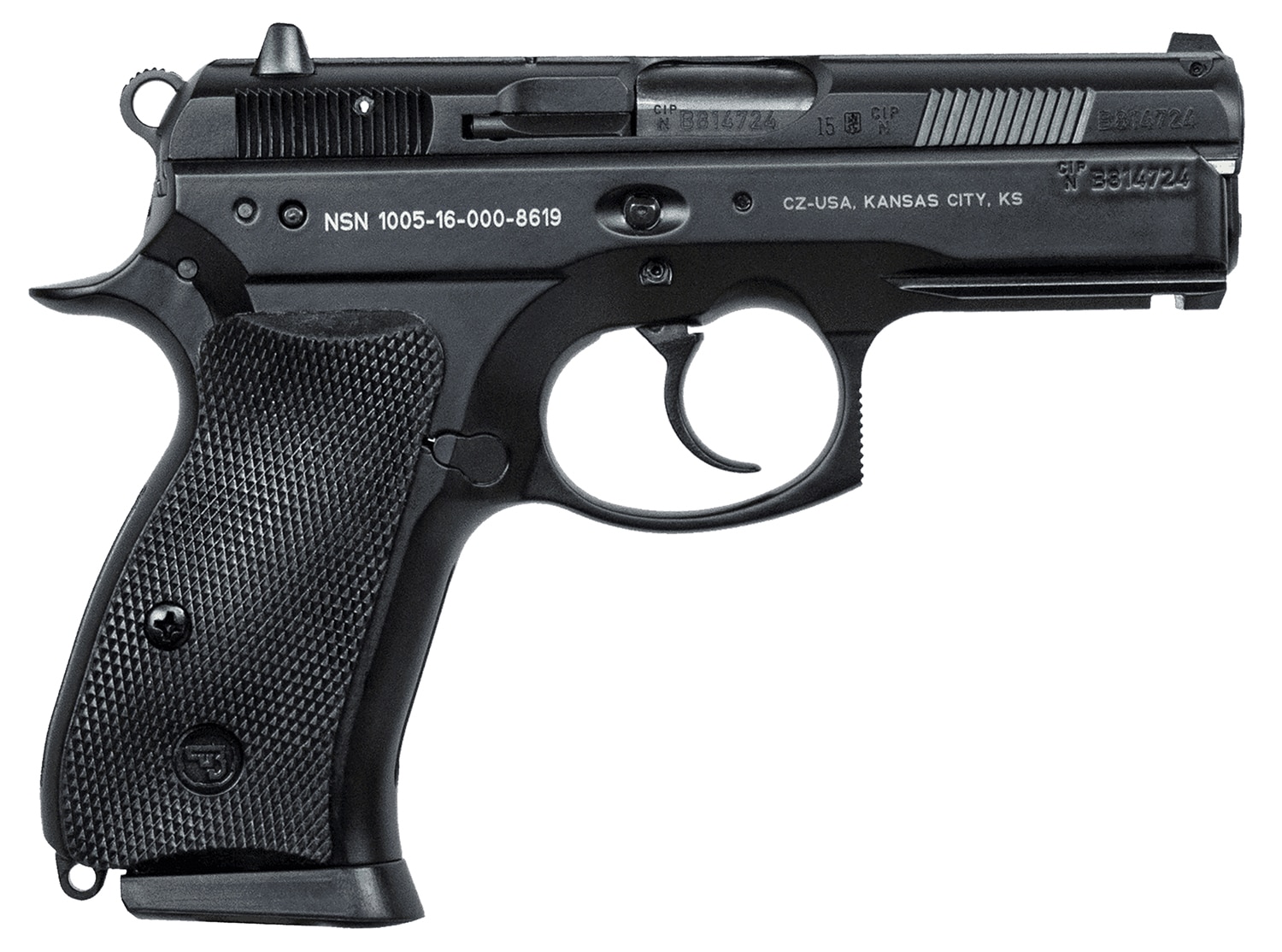 CZ-USA 91199 P-01 Compact Frame 9mm Luger 15+1 3.75" Black Steel Barrel, Black Steel Serrated Slide, Black Polycoat Aluminum Frame w/Beavertail, Black Rubber Grip, Right Hand
