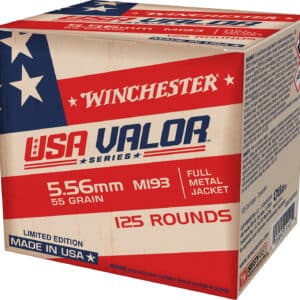 Winchester Ammo USA193125 USA Valor M193 5.56x45mmNATO 55gr Full Metal Jacket 125 Per Box/10 Case