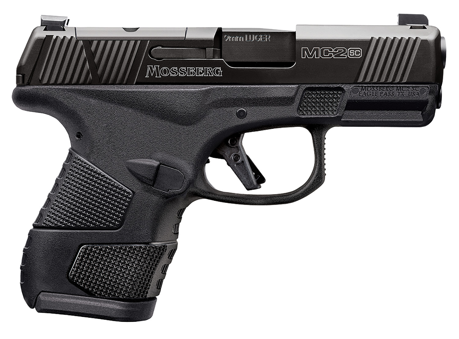 Mossberg 89044 MC2sc Sub-Compact 9mm Luger 3.40" 14+1,11+1 Matte Black DLC Stainless Steel with Optics Cut Aggressive Textured Black Polymer Grip Tritium Pro Night Sights (No Safety)