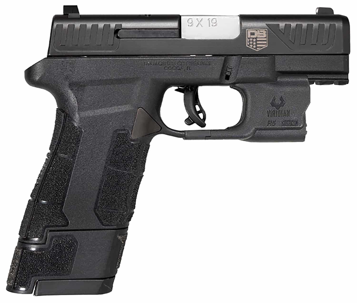 Diamondback DB0301P001 DBAM29 Sub-Compact 9mm Luger 3.50" 12+1,17+1 Overall Black Finish with Serrated Nitride Stainless Steel Slide, Polymer Grip & Picatinny Rail Includes Viridian Laser & Holster
