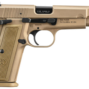 FN 66101117 High Power 9mm Luger 10+1, 4.70" Black Target Crown Steel Barrel, Flat Dark Earth PVD Serrated Steel Slide & Steel Frame w/Beavertail, FDE Textured Polymer Grip, Ambidextrous