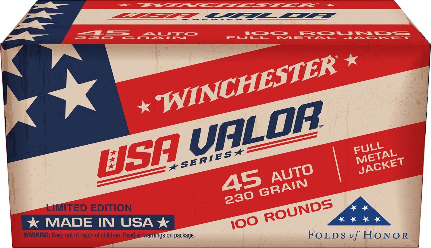 Winchester Ammo USAV45A USA Valor 45ACP 230gr Full Metal Jacket 100 Per Box/5 Case
