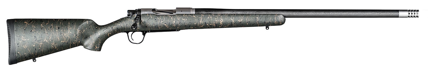 Christensen Arms 8010601500 Ridgeline 6.5 PRC 3+1 24" Carbon Fiber/Threaded Barrel, Natural Stainless, Green with Black/Tan Webbing Stock