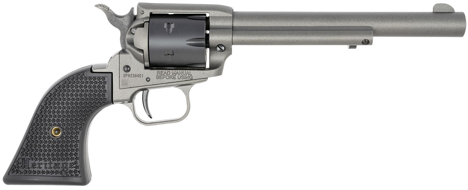 Heritage Mfg RR22C6 Rough Rider 22 LR 6 Shot. 6.50" Tungsten Gray Cerakote Steel Barrel & Frame, Black Satin Cylinder, Black Star Polymer Grip, Hammer/Thumb Safety, Exposed Hammer