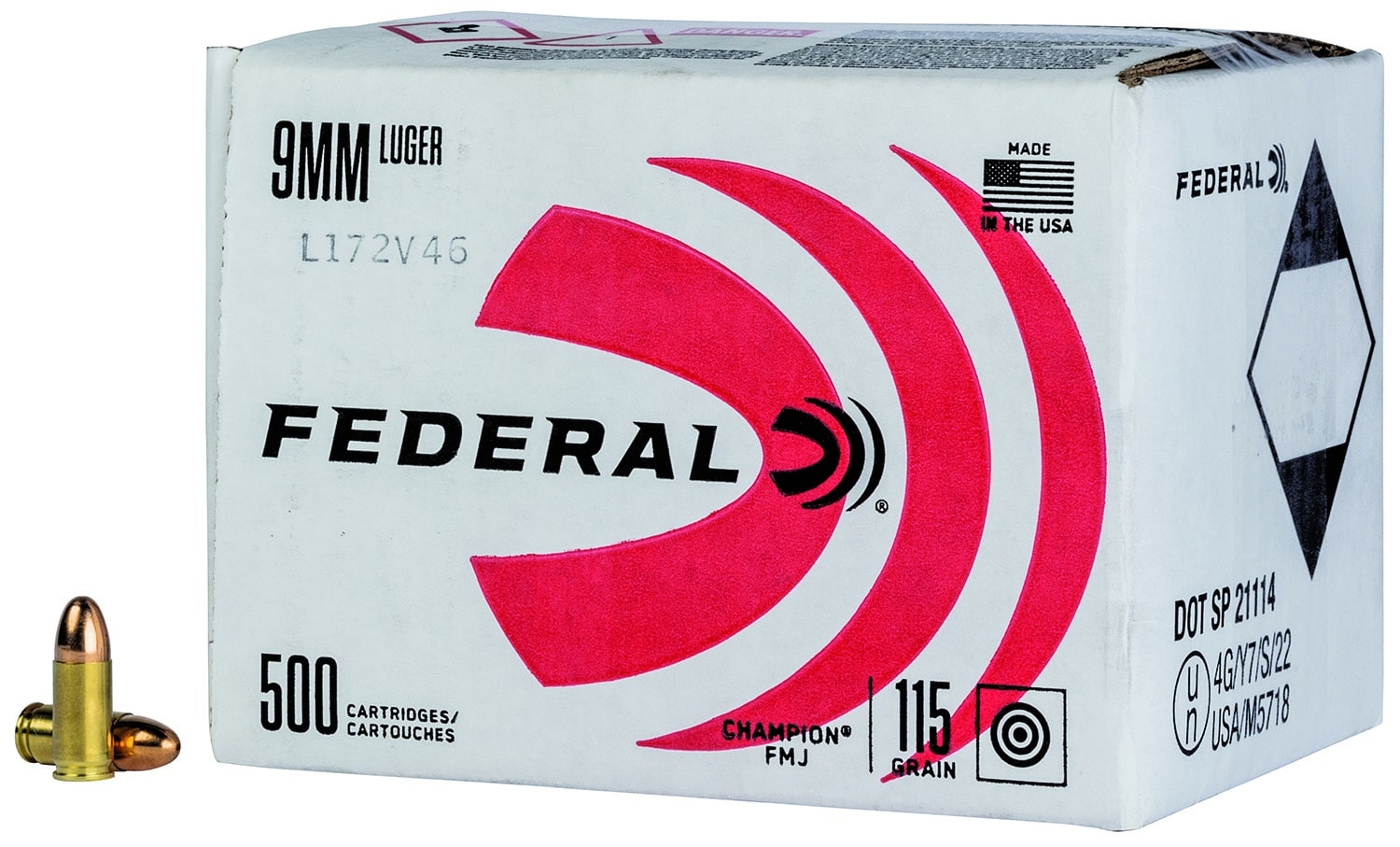 Federal C9115A500 Champion Training 9mmLuger 115gr Full Metal Jacket 500rds *Bulk Package
