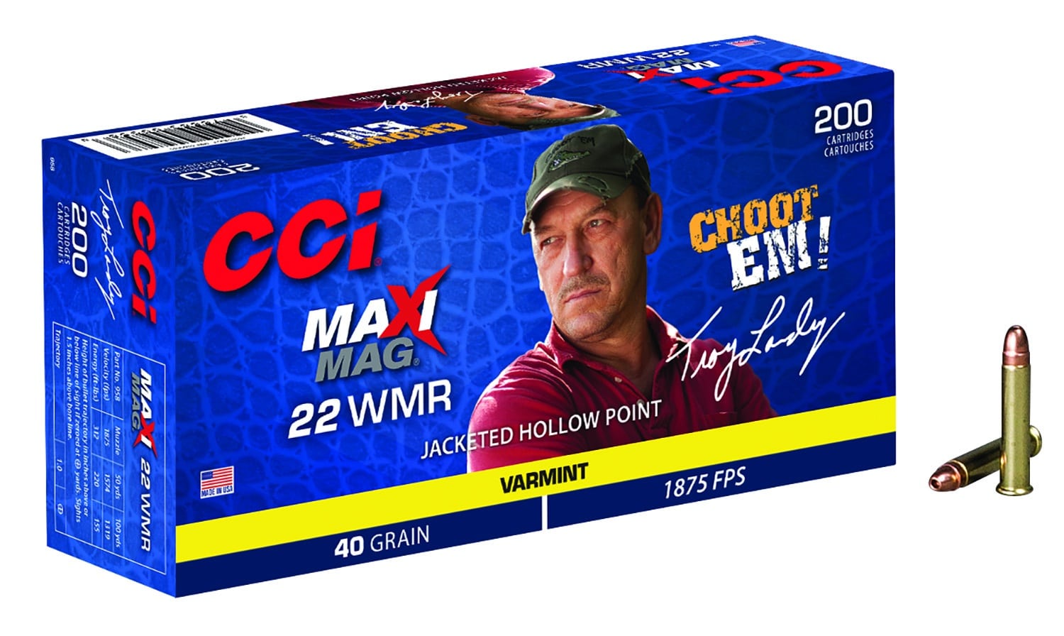 CCI 958 Maxi-Mag Varmint 22WMR 40gr Jacketed Hollow Point 200 Per Box/10 Case