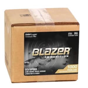 CCI 5200BK1000 Blazer Brass Handgun 9mmLuger 115gr Full Metal Jacket 1000 Per Box/1 Case *Loose