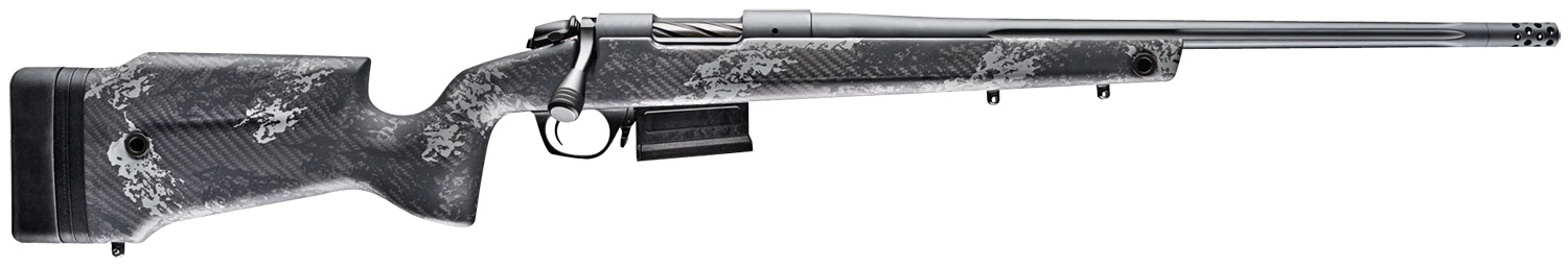 Bergara Rifles B14S752 B-14 Crest 6.5 Creedmoor 3+1 20" Fluted/Threaded, Sniper Gray Cerakote Barrel/Rec, Monte Carlo Carbon Fiber Stock with Black & Gray Splatter, Omni Muzzle Brake