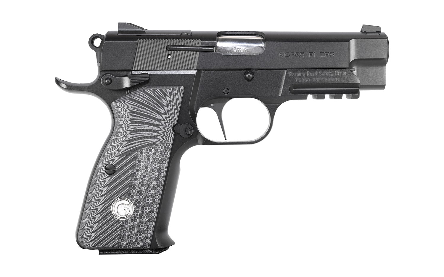 EAA GIRSAN 390446 MC P35PI OPS 9mm Luger 15+1 3.88" Matte Black Optic Ready/Serrated Steel Slide, Matte Black Steel Frame w/Accessory Rail & Beavertail Black Textured G10 Grips Ambidextrous