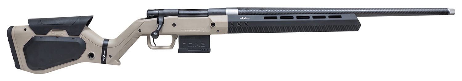 Howa HHERA65CCFTAN M1500 Hera 6.5 Creedmoor 5+1 24" Carbon Fiber Threaded Barrel, Black Rec, Tan & Black Hera H7 Chassis Stock