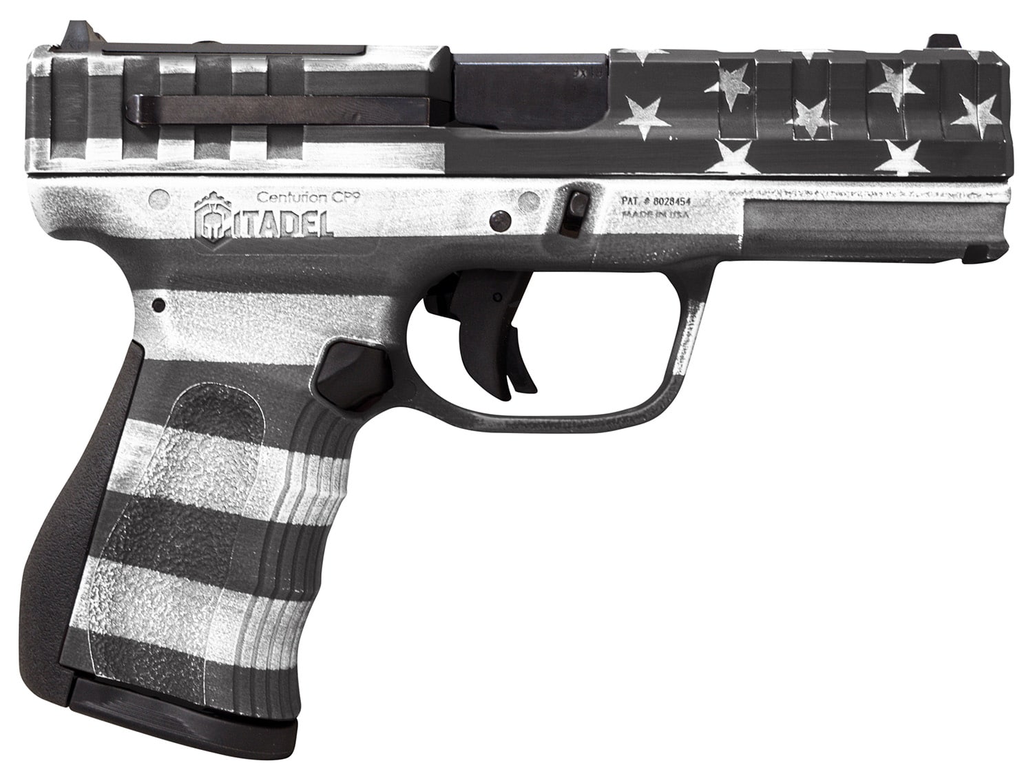 Citadel CITCP9USGCAN Centurion 9mm Luger 14+1, 4" Black Steel Barrel, American Flag Gray Cerakote Optic Ready/Serrated Slide, Polymer Frame & Grip, Features Matching Ammo Can