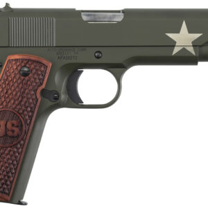 Auto-Ordnance 1911BKOC11 1911 Tanker 45 ACP  5" Barrel 7+1, OD Green Carbon Steel Frame/Slide with Sherman Tank Star, Checkered US Engraved Wood Grip, Manual Safety