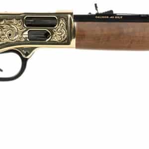 Henry H006GCD Deluxe Side Gate Full Size 45 Colt (Long Colt) 10+1 20" Blued Octagon Barrel, Polished Brass Engraved Receiver, Drilled & Tapped, Fixed American Walnut Stock Ambidextrous