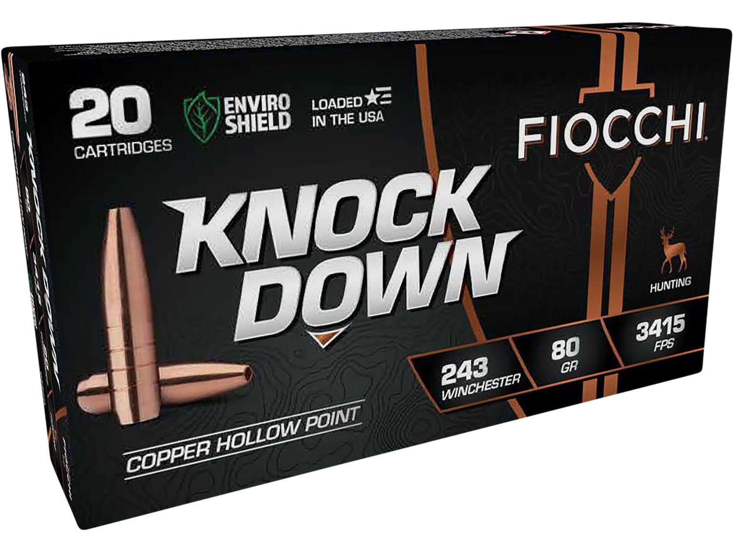 Fiocchi 243CHA Knock Down Enviro Shield 243Win 80gr Hollow Point 20 Per Box/10 Case