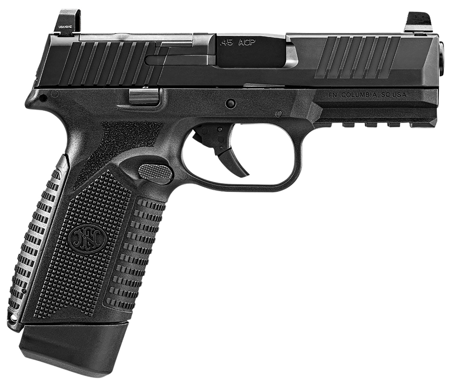 FN 66101387 545 MRD Full Size Frame 45 ACP 15+1, 4.10" Black Target Crown Steel Barrel, Black PVD Optic Cut/Serrated Steel Slide & Polymer Frame w/Picatinny Rail, Ambidextrous