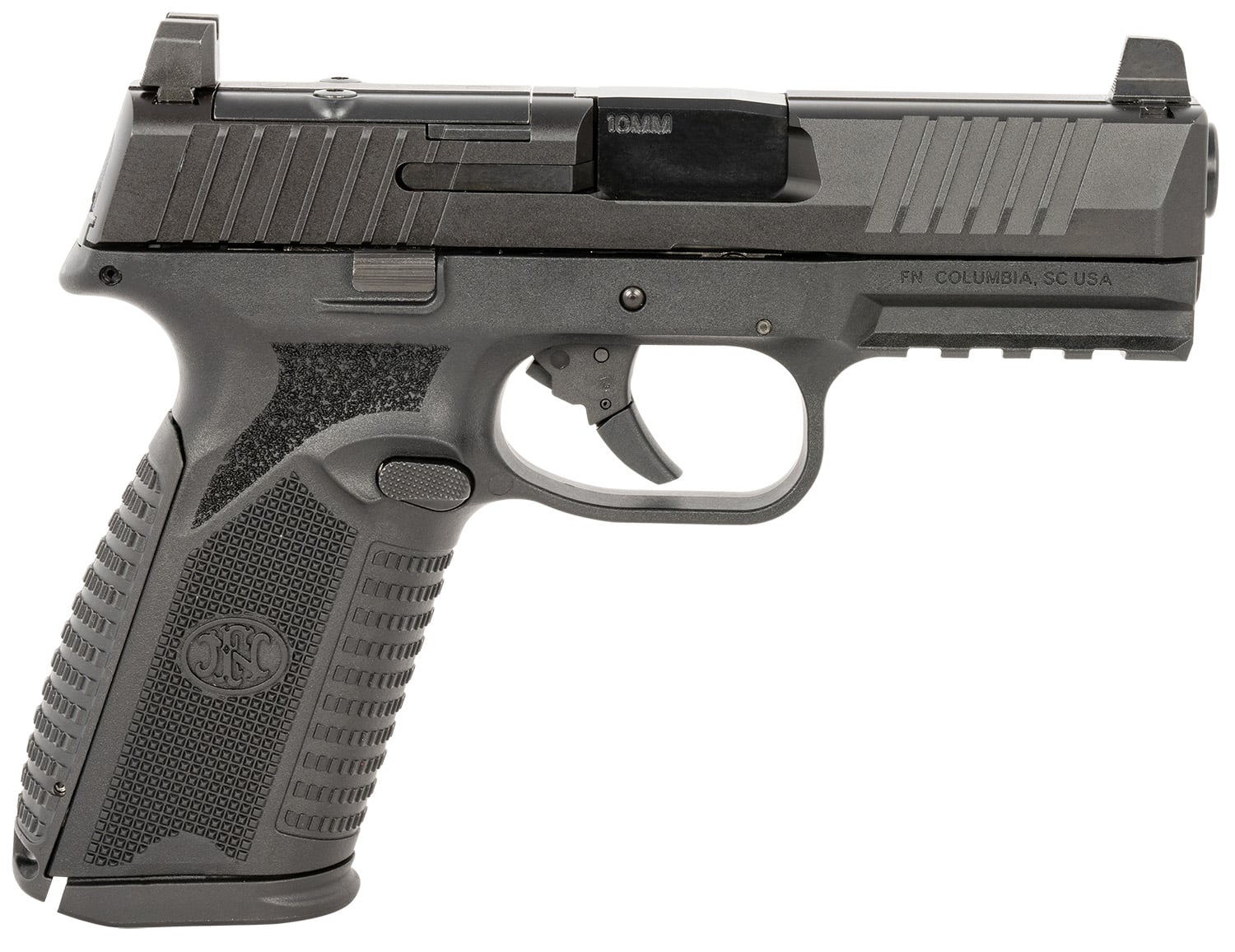 FN 66101381 510 MRD Full Size 10mm Auto 10+1, 4.10" Black Target Crown Steel Barrel, Black PVD Optic Cut/Serrated Steel Slide & Polymer Frame w/Picatinny Rail, Ambidextrous