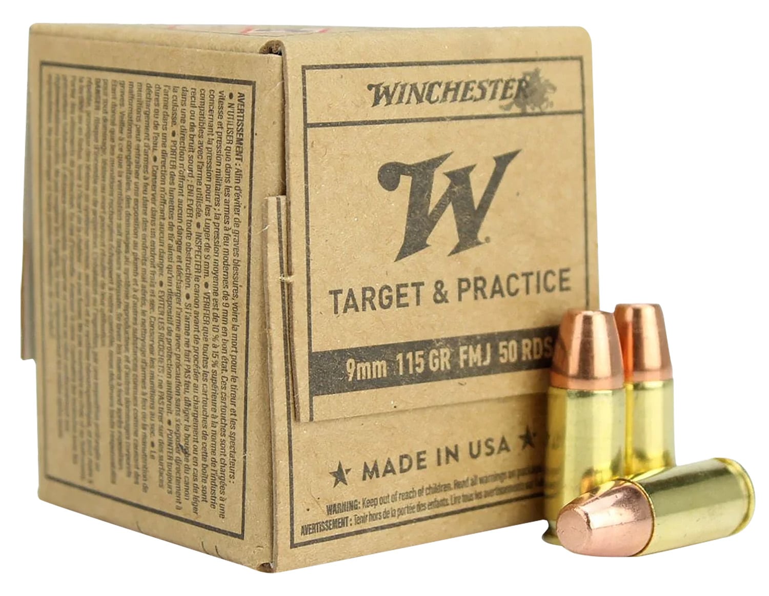Winchester Ammo SG9W50 USA 9mmLuger 115gr Full Metal Jacket 50 Per Box/20 Case